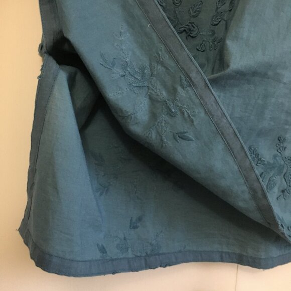 April Cornell Denim Blue Floral Embroidered Cotton Mini Dress Or Top - Picture 7 of 16